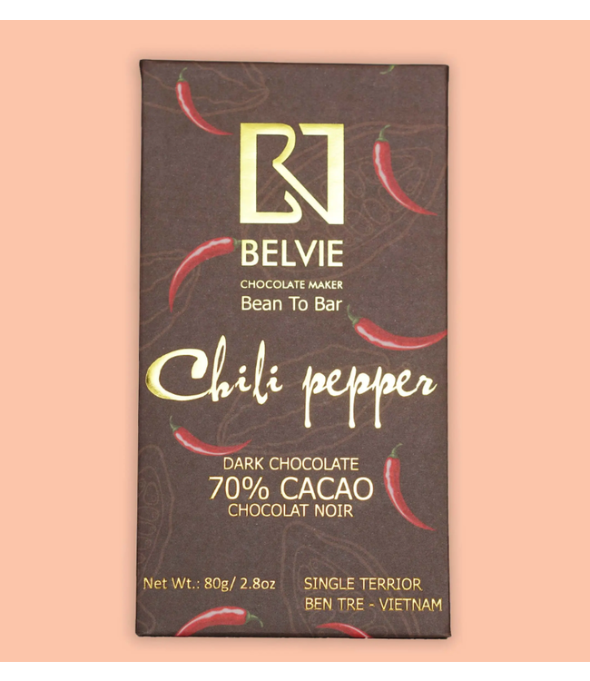 Belvie 70% Dark Chocolate "Chili Pepper" Bar 2.8oz   Saigon - Vietnam