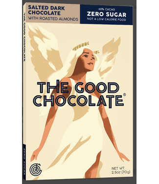 The Good Chocolate 65% Salted Dark w/Roasted Almonds "Zero Sugar" 2.5oz San Francisco