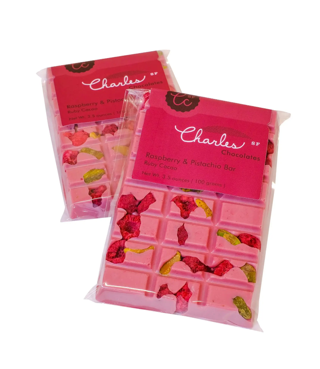 Charles Chocolate Ruby Cacao Raspberry & Pistachio Bar 3.5oz San Francisco