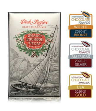 Dick Taylor 65% Dark Chocolate Orange-Bourbon-Pecan  2oz Belize