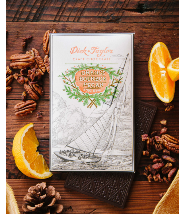 Dick Taylor 65% Dark Chocolate Orange-Bourbon-Pecan  2oz Belize