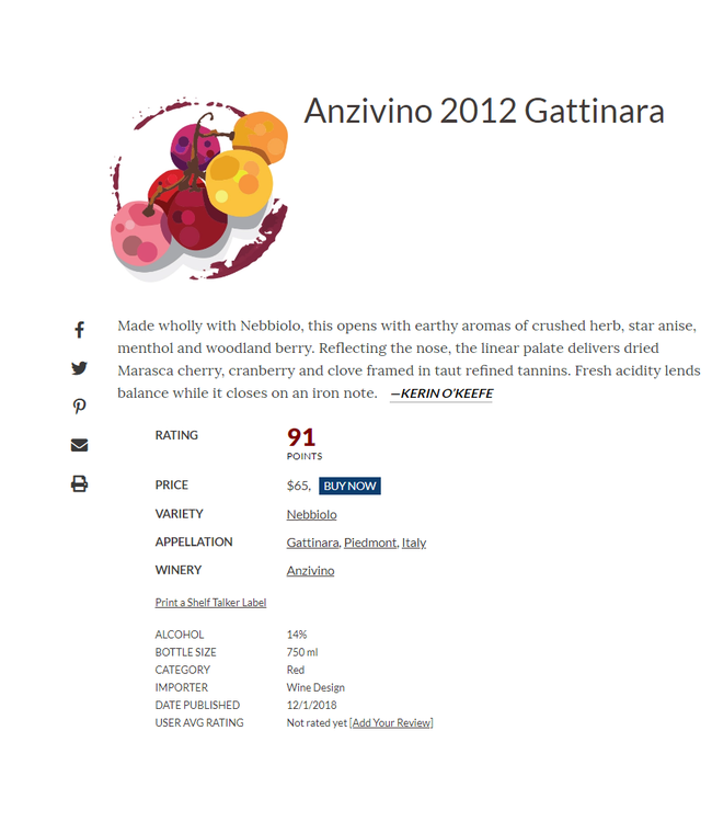 Anzivino Gattinara 2012 Piemonte - Italy