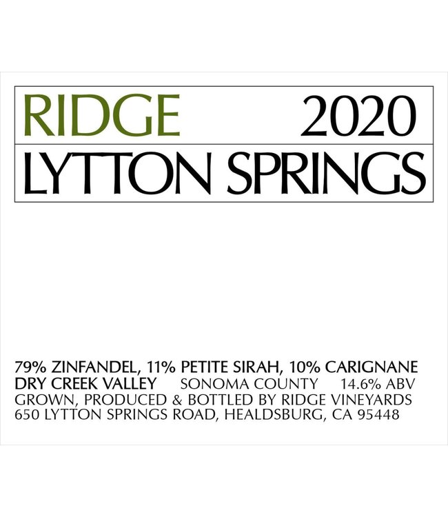 Ridge "Lytton Springs" 2020 Dry Creek Valley - Sonoma