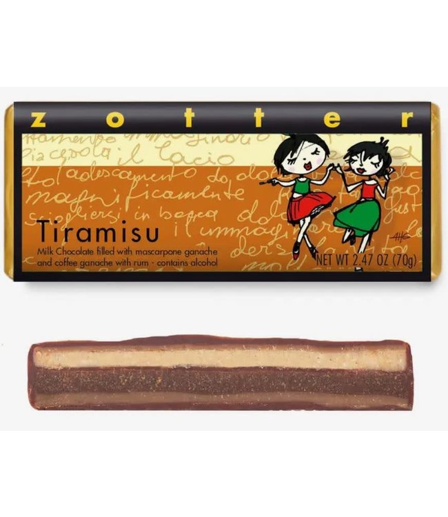 Zotter Tiramisu Milk Chocolate 50% 2.47 oz Austria