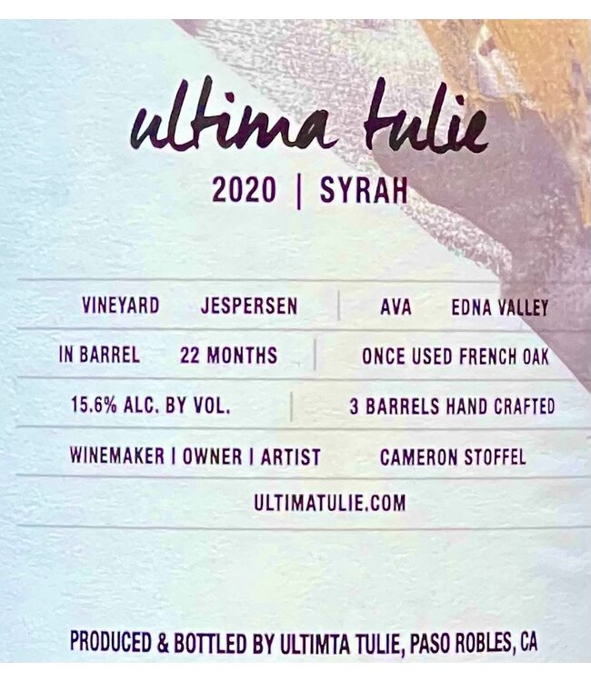 Ultima Tulie Syrah 2020 Edna Valley
