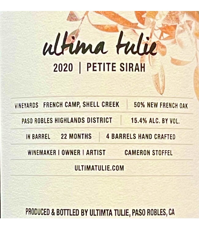 Ultima Tulie Petite Sirah 2020 Paso Robles