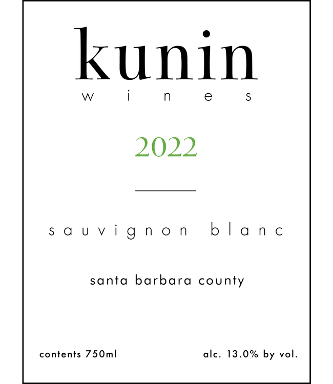 Kunin Winery Sauvignon Blanc 2022 Santa Barbara County