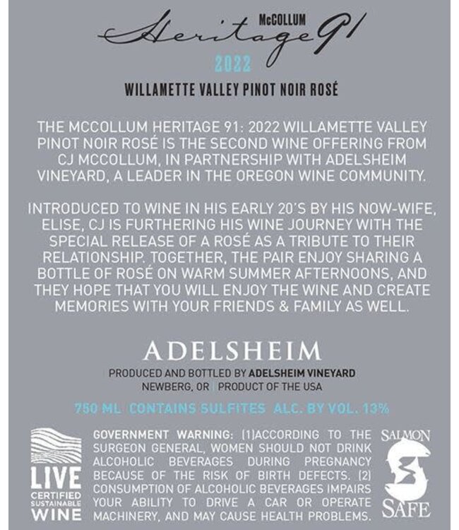 McCollum Heritage 91 Rosé 2021 Willamette Valley - Oregon