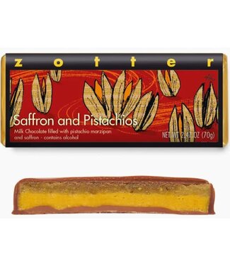 Zotter Saffron & Pistachio  40% Milk Chocolate Bar Austria