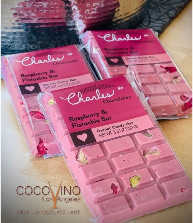 Charles Chocolate Ruby Cacao Raspberry & Pistachio Bar 3.5oz San Francisco