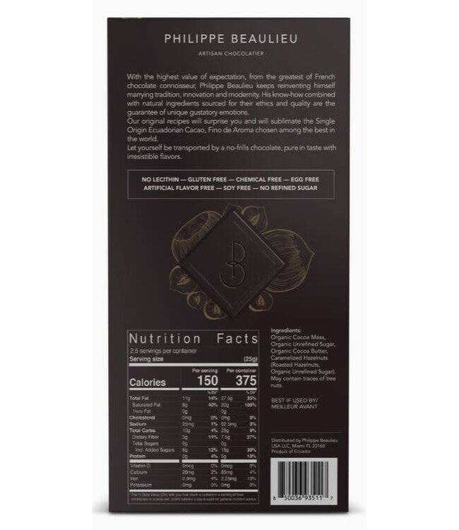 Philippe Beaulieu Chocolatier 70% Dark Caramelized Hazelnuts Ecuador