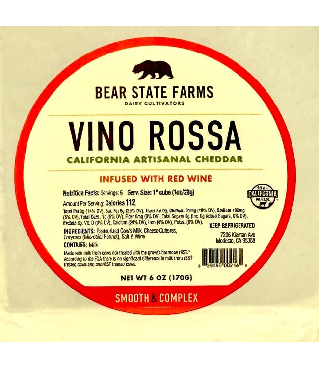 Bear State Farms Vino Rossa Syrah Cheddar 6oz. California