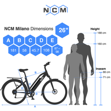NCM Milano T3S Step Trekking E-Bike, 28' City-Bike, 250W, 48V 12Ah 576Wh Battery
