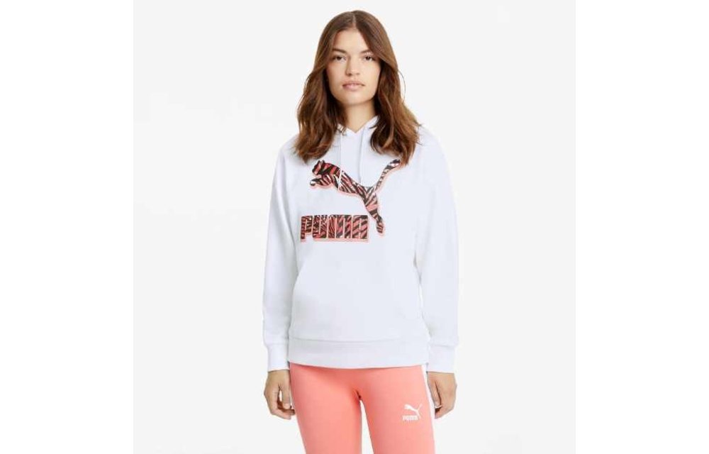 Puma Classics Graphics Women's Hoodie - White/Red/Coral