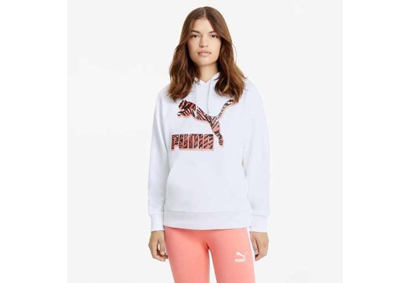 Puma Classics Graphics Women's Hoodie - White/Red/Coral