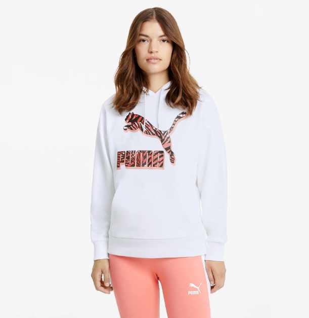 Puma Classics Graphics Women's Hoodie - White/Red/Coral