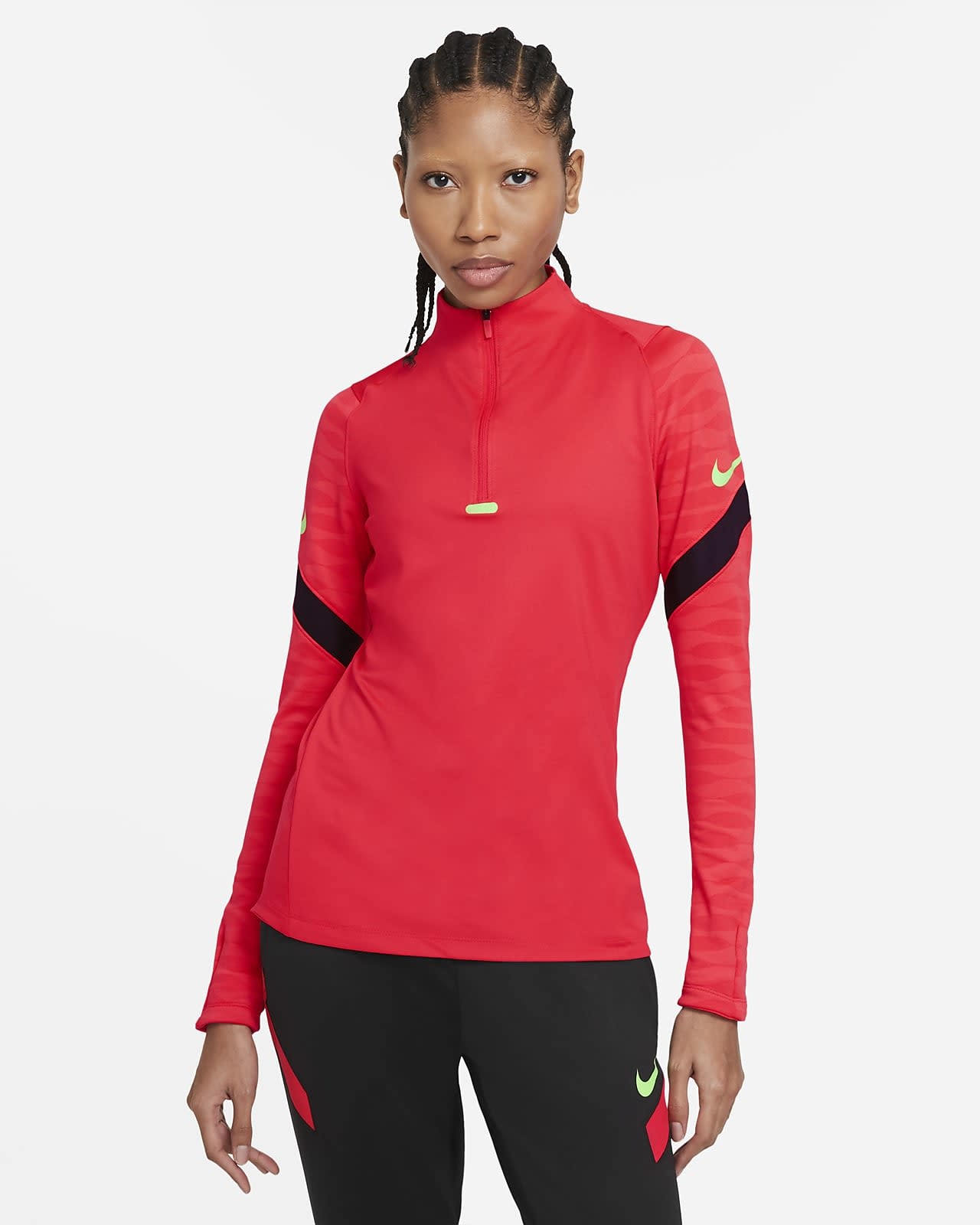 Nike Womens Dri-Fit Strike 1/4-Zip Soccer Drill Top - Red/Black/Green