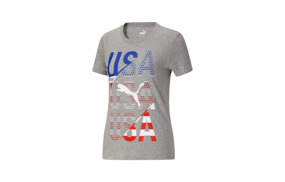 Puma Women's Fan Tee USA -Medium Gray Heather