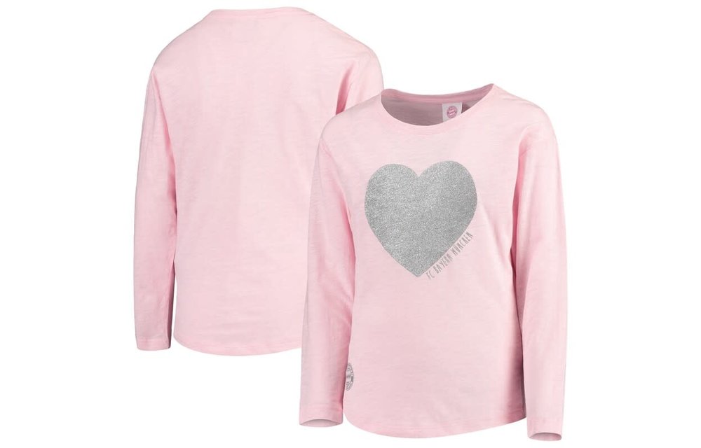 Bayern Munich Girls Youth Pink Heart Long Sleeve T-Shirt