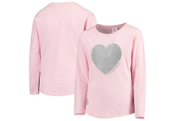 Bayern Munich Girls Youth Pink Heart Long Sleeve T-Shirt