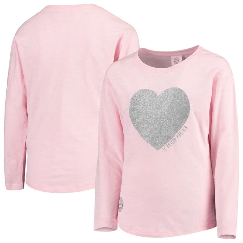 Bayern Munich Girls Youth Pink Heart Long Sleeve T-Shirt