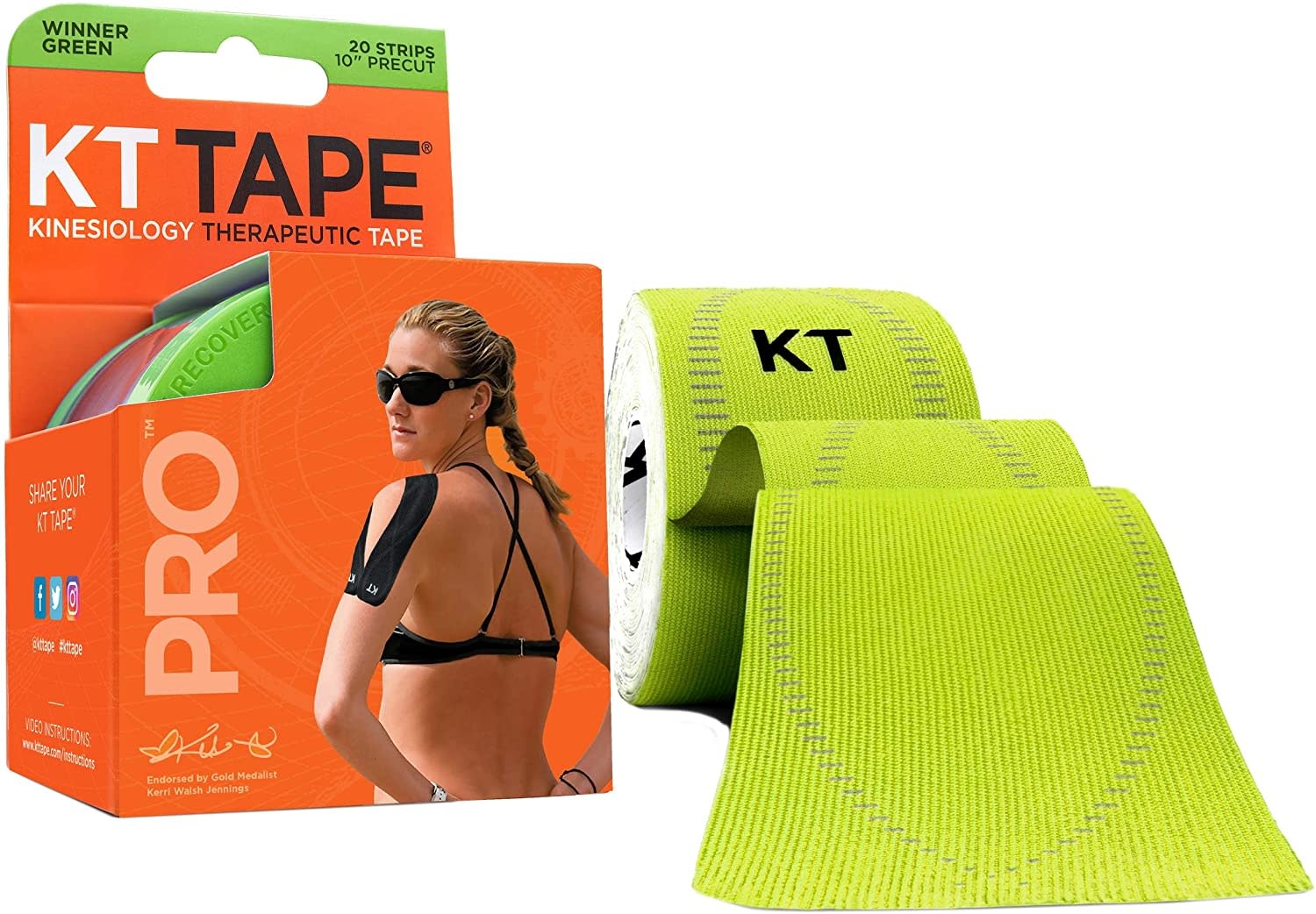 KT Tape PRO 20 Strip 10" Precut - Winner Green