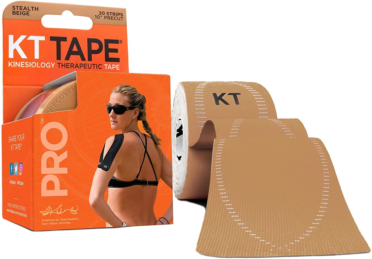 KT Tape PRO 20 Strip 10" Precut-   Stealth  Beige