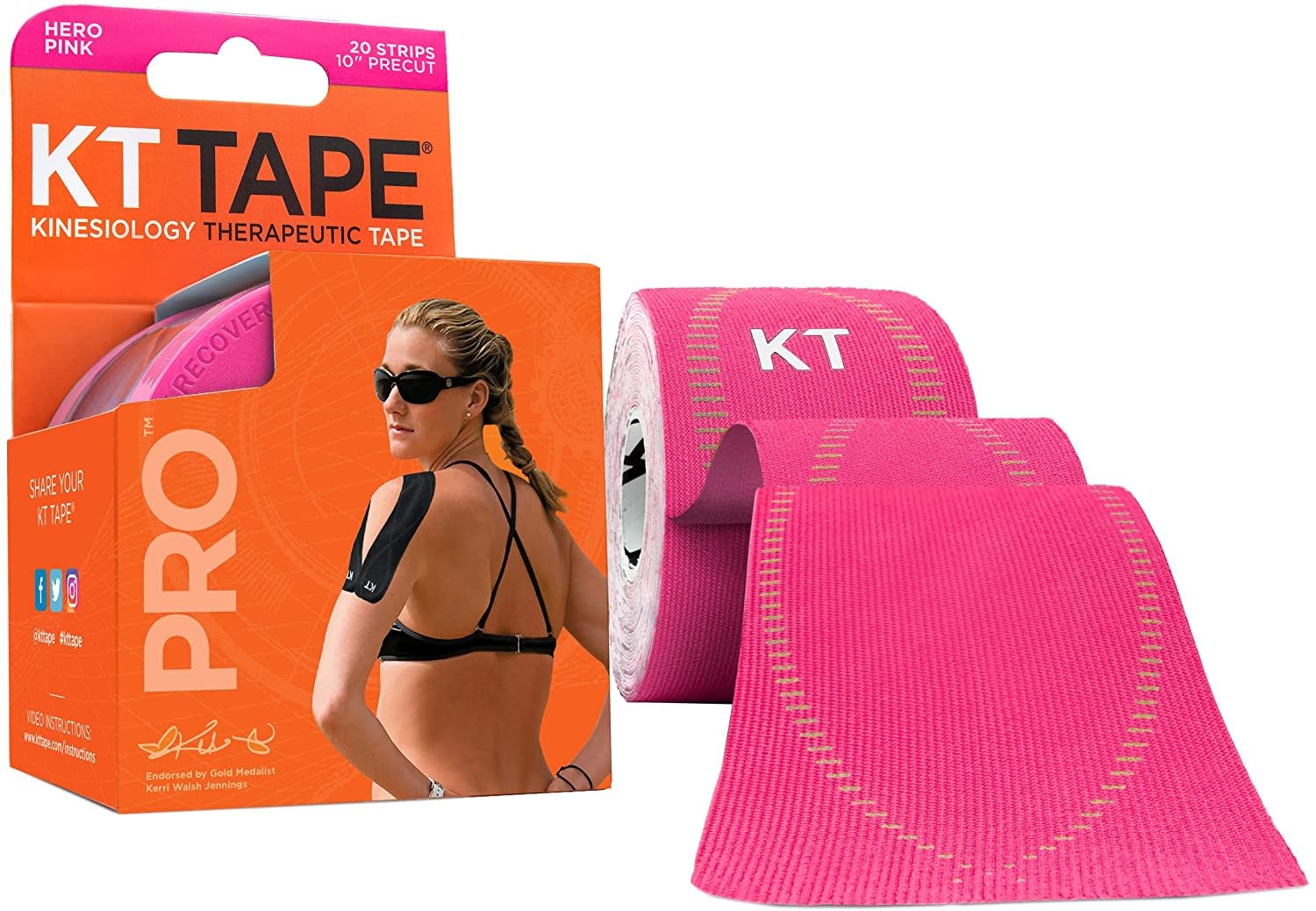 KT Tape PRO 20 Strip 10" Precut-   Hero Pink