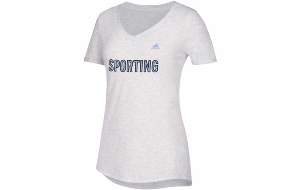 adidas Womens Sporting Kansas City Over Inked +V-Neck Shirt - Heather Gray