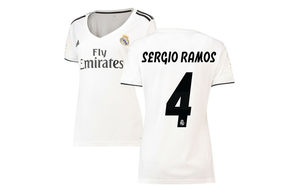 adidas Real Madrid 2018-2019 Womens Sergio Ramos Home Jersey - White/Black