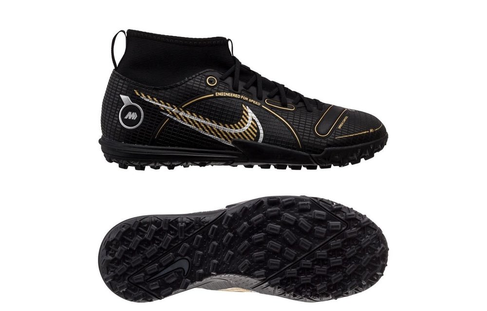 Nike Jr Superfly 8 DF Academy TF Turf - Black / Metallic Silver / Metallic Gold