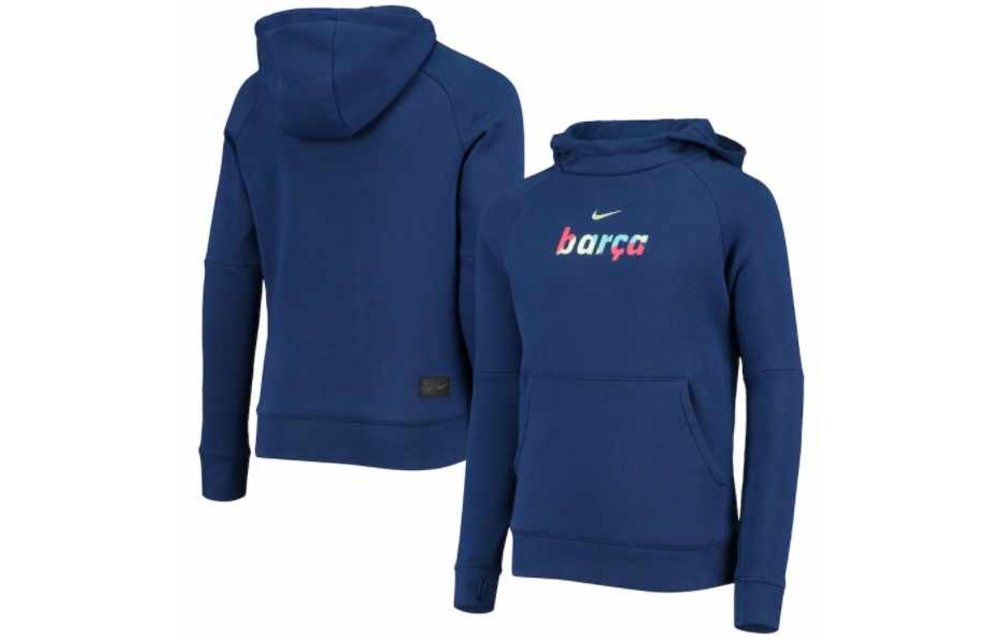 Nike 2021-22 Barcelona Youth GFA Fleece Pullover Hoodie - Blue Void