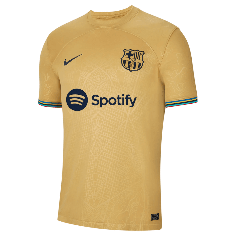 Nike 2022-23 FC Barcelona Away Jersey - Club Gold/Obsidian - Soccerium