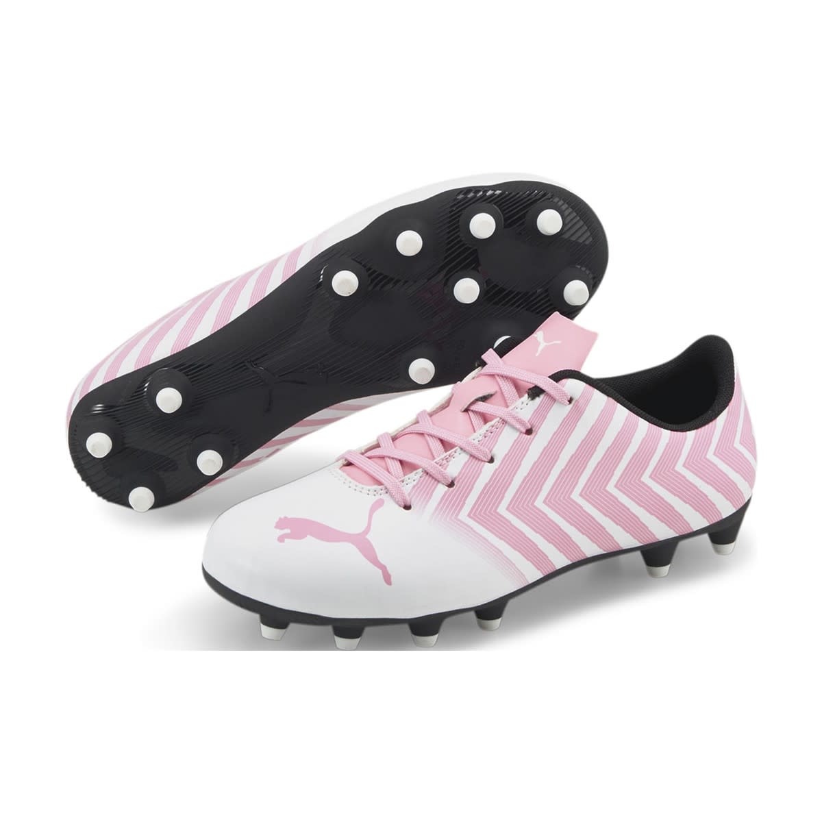 Puma Jr Tacto II FG Toodler/Youth Soccer Shoes - White/Prism Pink
