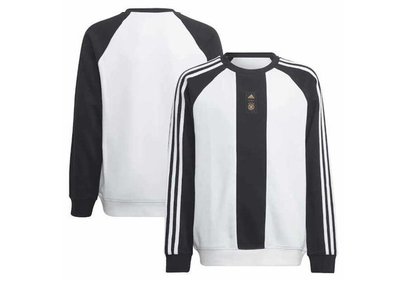 adidas Youth Germany WC 2022 World Cup Crew Pullover Sweatshirt - White/Black/Black