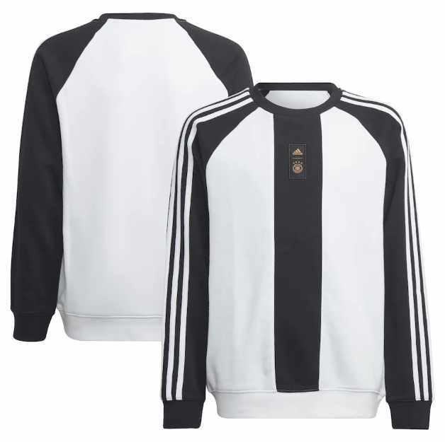 adidas Youth Germany WC 2022 World Cup Crew Pullover Sweatshirt - White/Black/Black