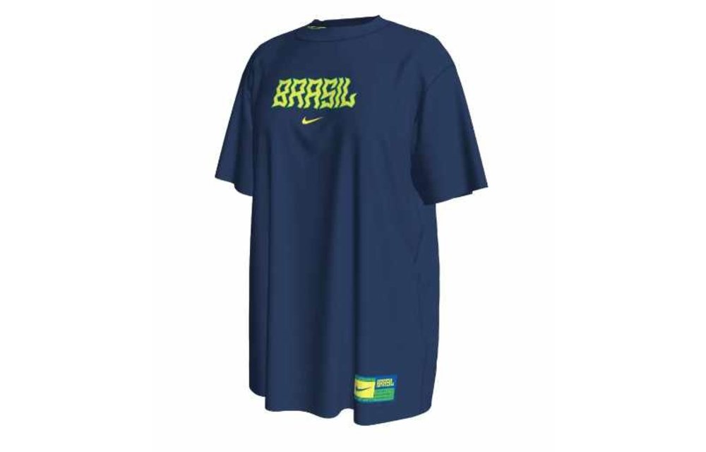 Nike Womens Brazil WC World Cup 2022 Swoosh Shirt - Blackened Blue