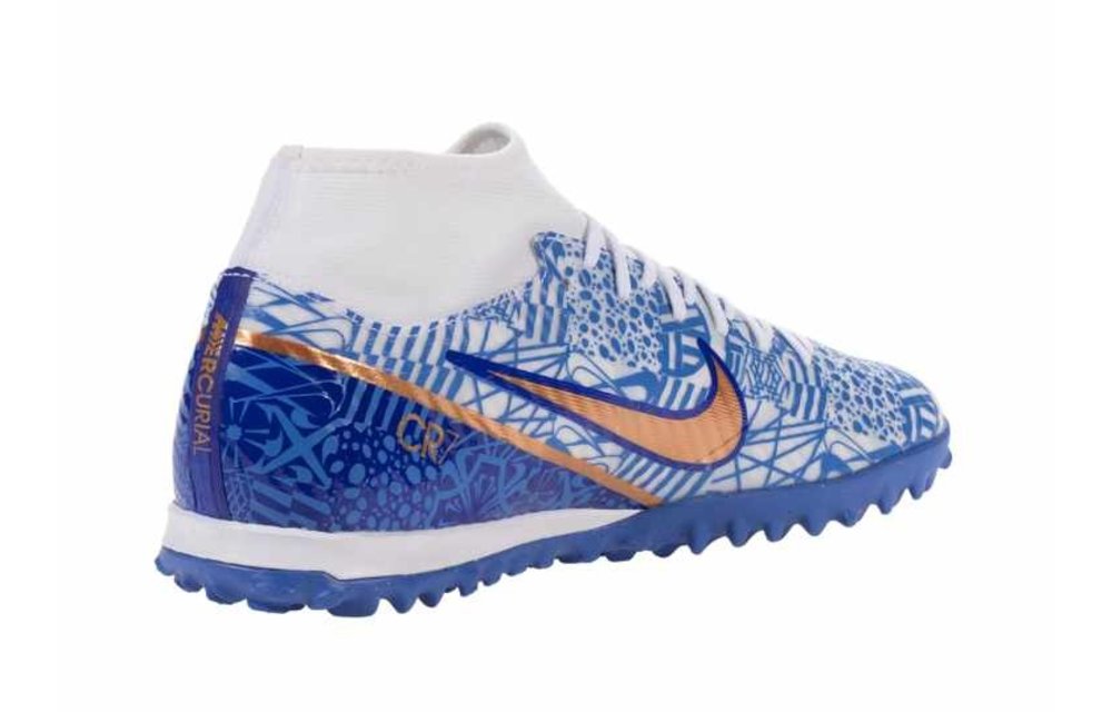 Nike Zoom Mercurial Superfly 9 CR7 Academy DF TF Turf - White/Metallic Copper/Blue