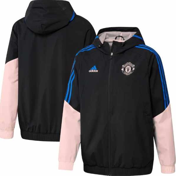 adidas Manchester United 2022 - 23 Raglan FZ Hooded AWF Jacket - Black/Icey Pink