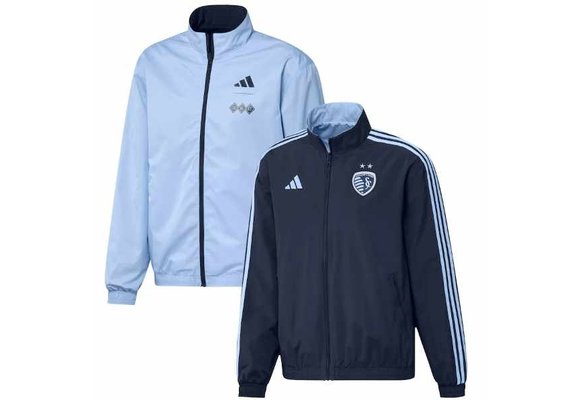 adidas Sporting Kansas City MLS 2023 Reversible Anthem Jacket - Glow Blue/Night Indigo