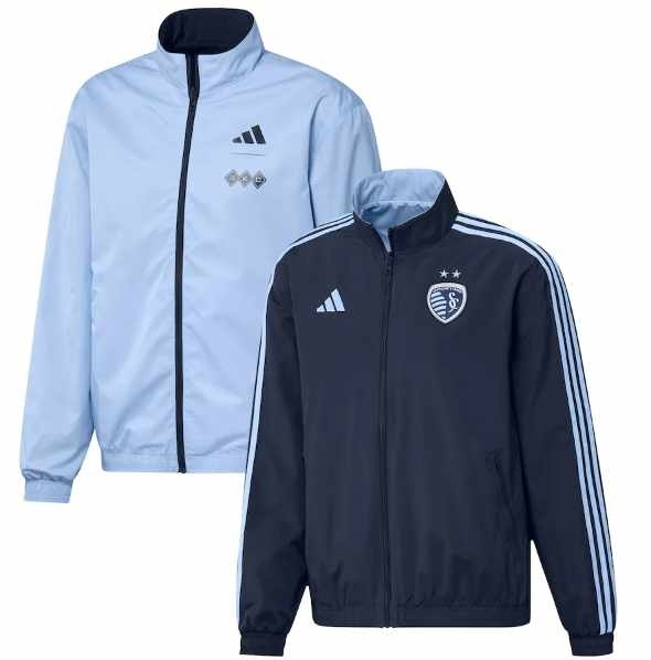 adidas Sporting Kansas City MLS 2023 Reversible Anthem Jacket - Glow Blue/Night Indigo