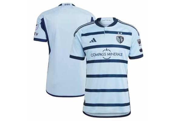 adidas Sporting Kansas City 2023 -24 Authentic Home Jersey - Glow Blue/Night Indigo