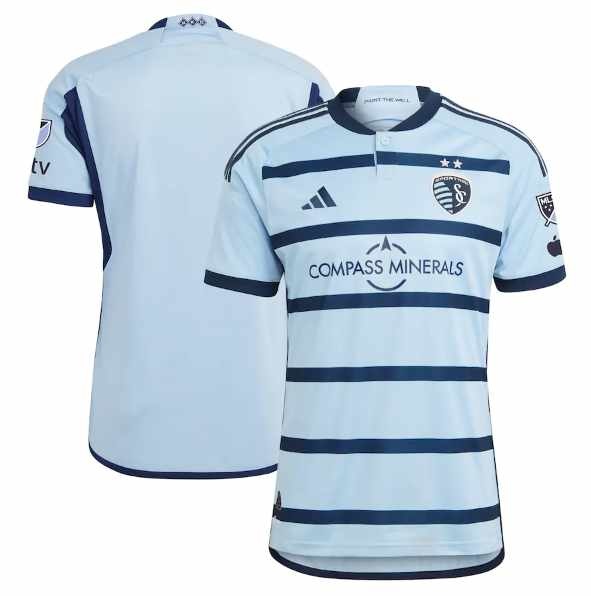 adidas Sporting Kansas City 2023 -24 Authentic Home Jersey - Glow Blue/Night Indigo