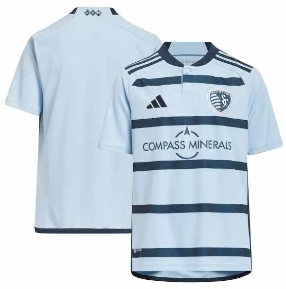 adidas Sporting Kansas City 2023 -24 Youth Home Jersey - Glow Blue/Night Indigo