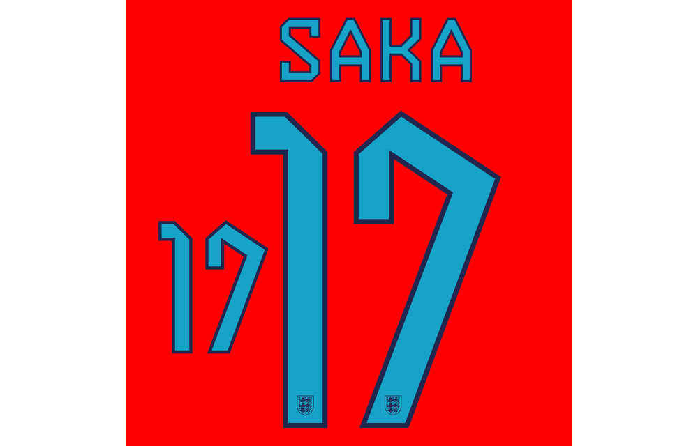 Saka # 17 England WC World Cup 2022 Away Nameset / Light Blue