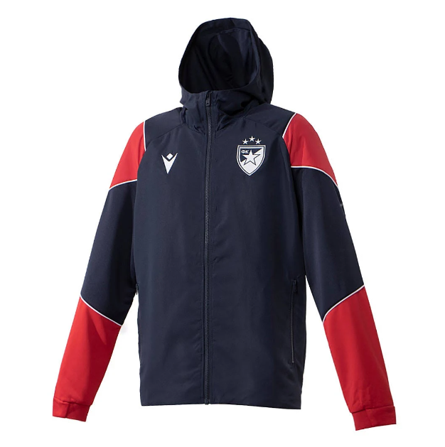 Macron Red Star Belgrade 2023 - 24 Authentic Hooded Anthem Jacket -Midnight Navy/Red
