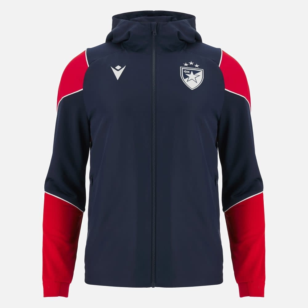Macron Red Star Belgrade 2023 - 24 Authentic Hooded Anthem Jacket -Midnight Navy/Red