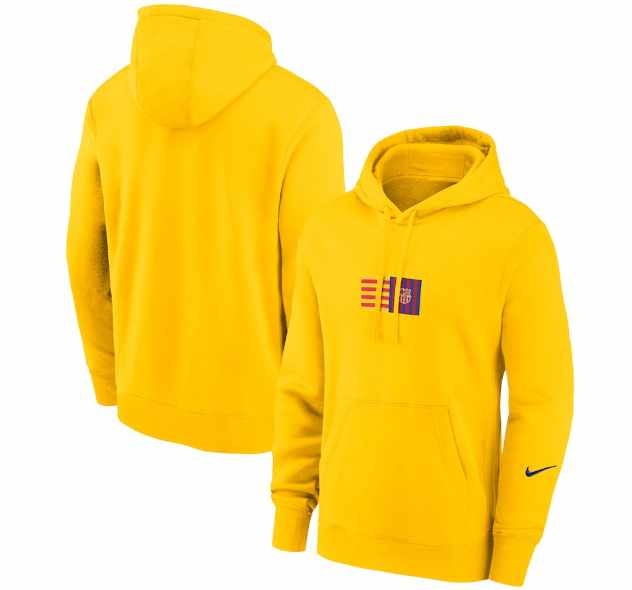 Nike Barcelona 2022 -23 Club Pullover Hoodie - Yellow/Deep Royal