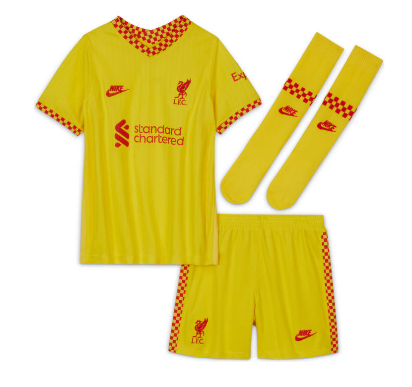 Nike Liverpool 2021- 22 Infant Third  Kit - Yellow/Speed Red