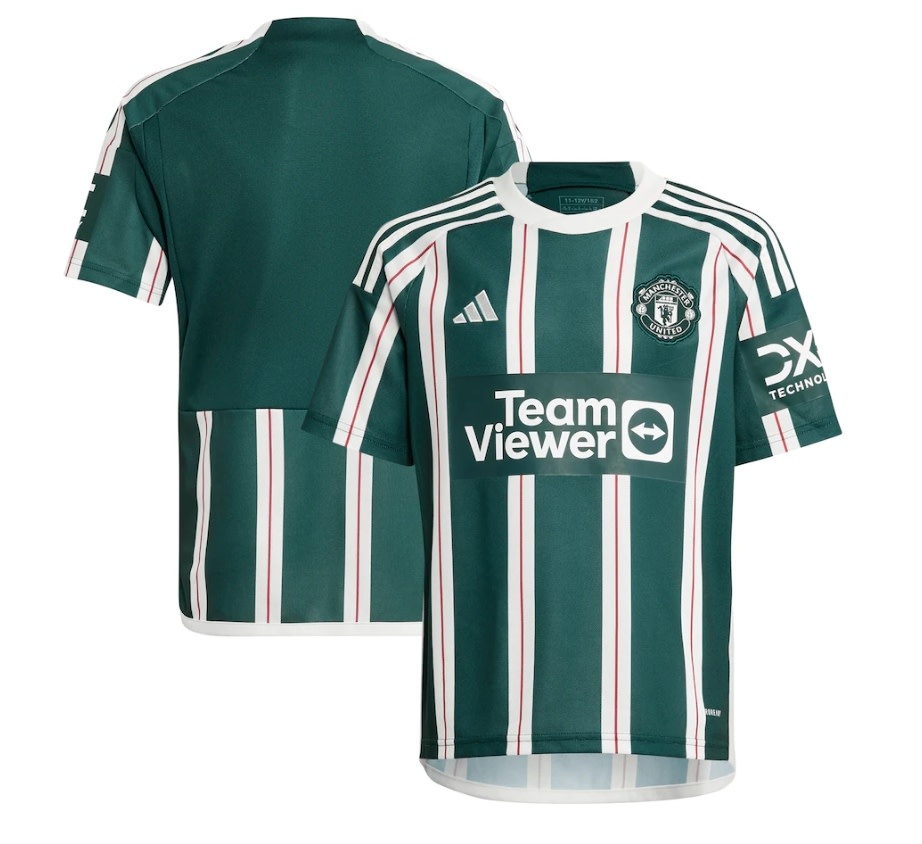 adidas Youth Manchester United 2023-24 Away Jersey - Green Night/White/Active Maroon